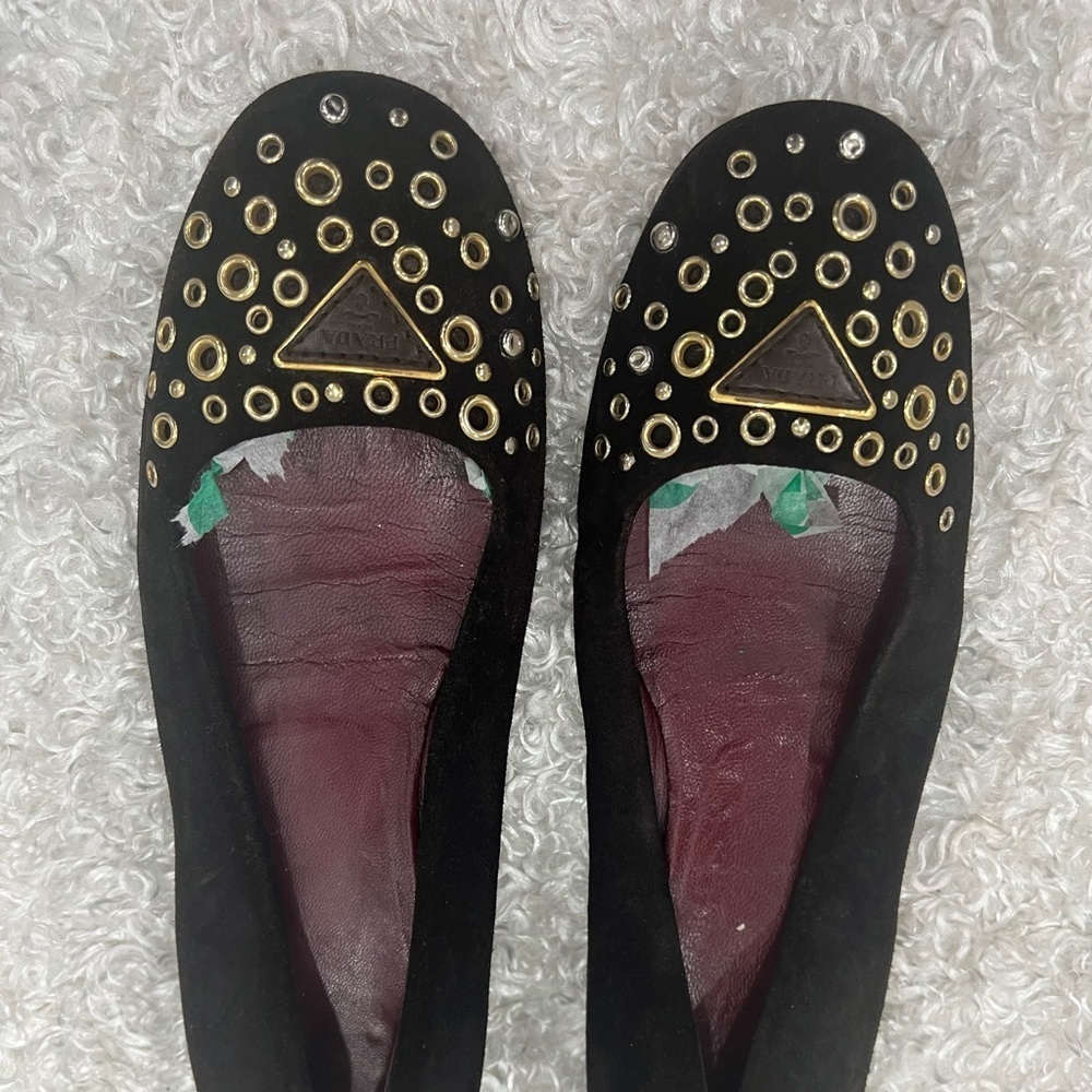 Prada Black and Gold Studded Ballet Flats
